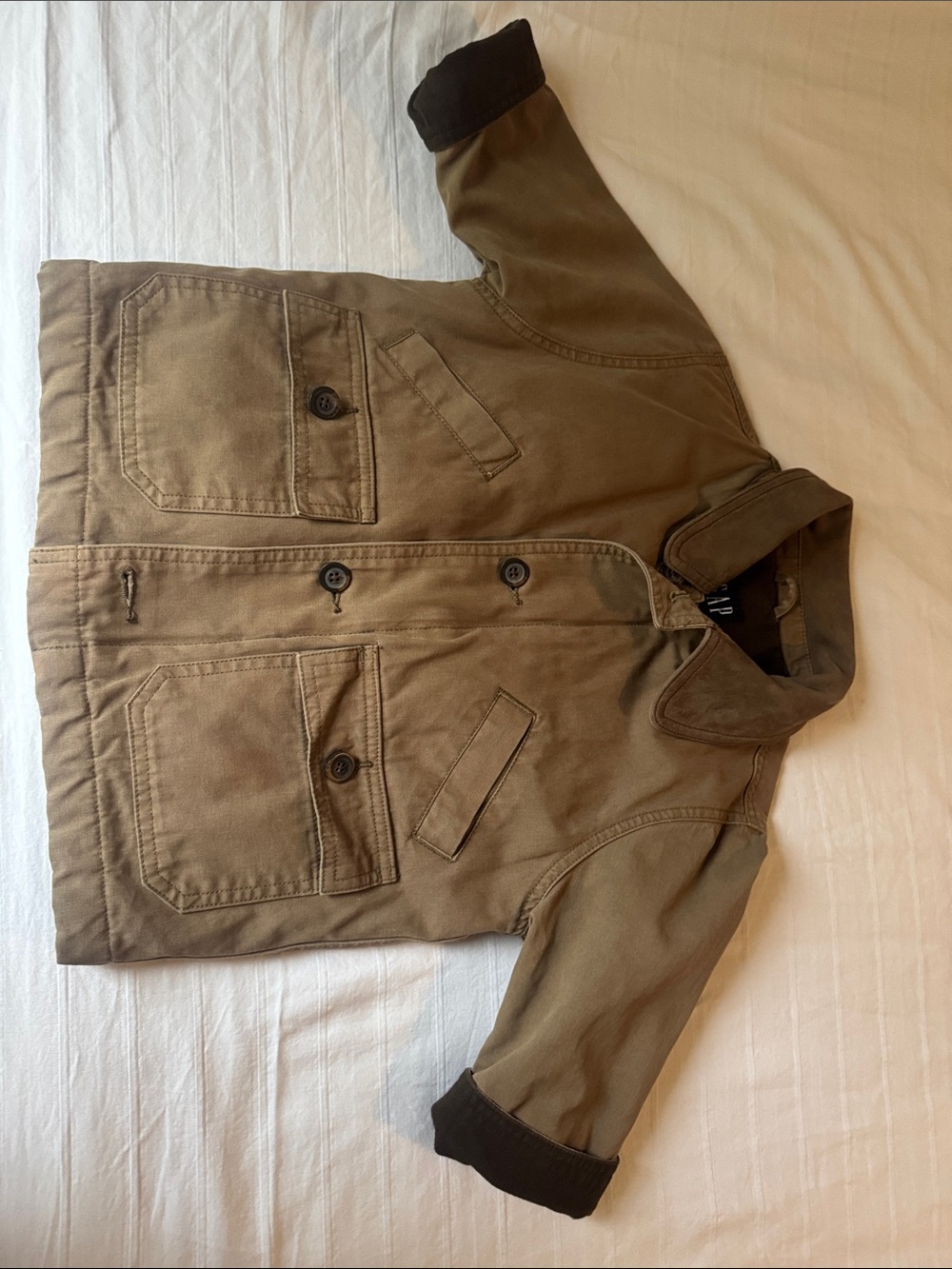 GAP Tan Canvas Kids Jacket with Dark Brown Trim
